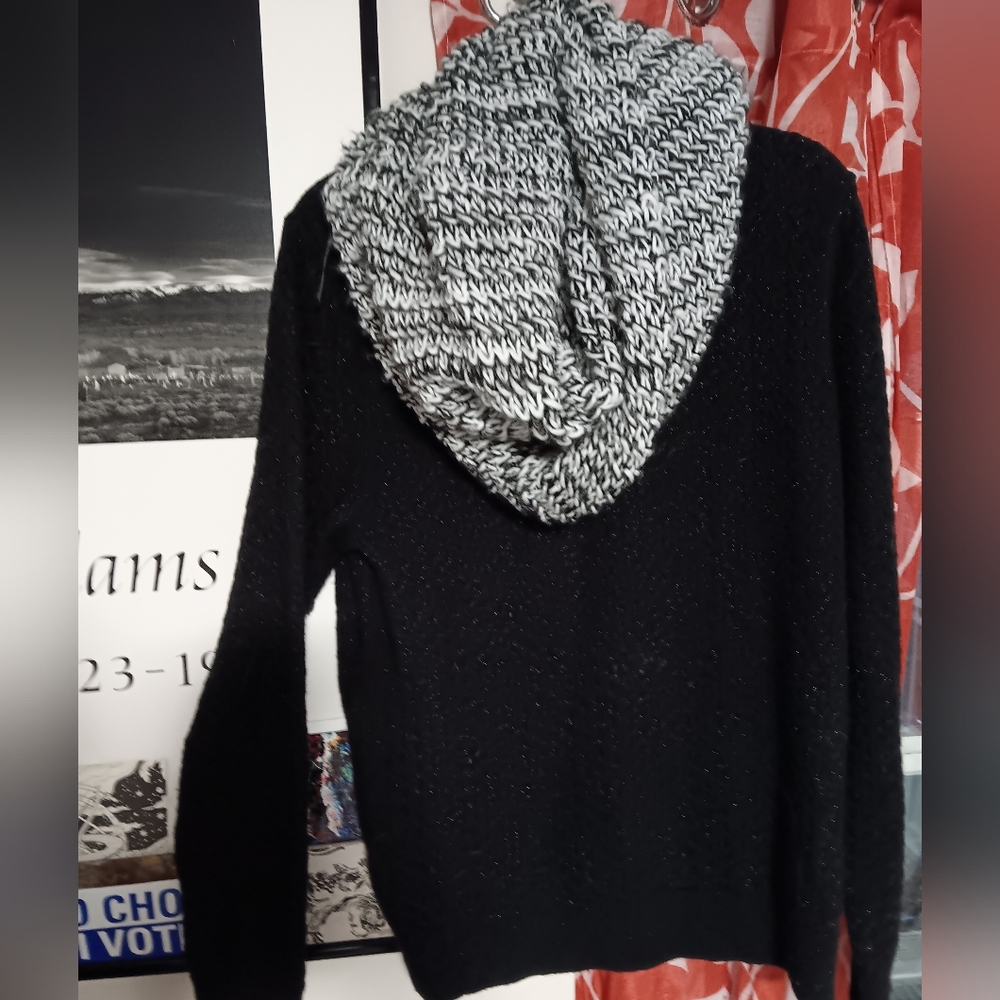 Bundle: "Loft" XL sparkly black sweater with "Express" chunky knit scarf!